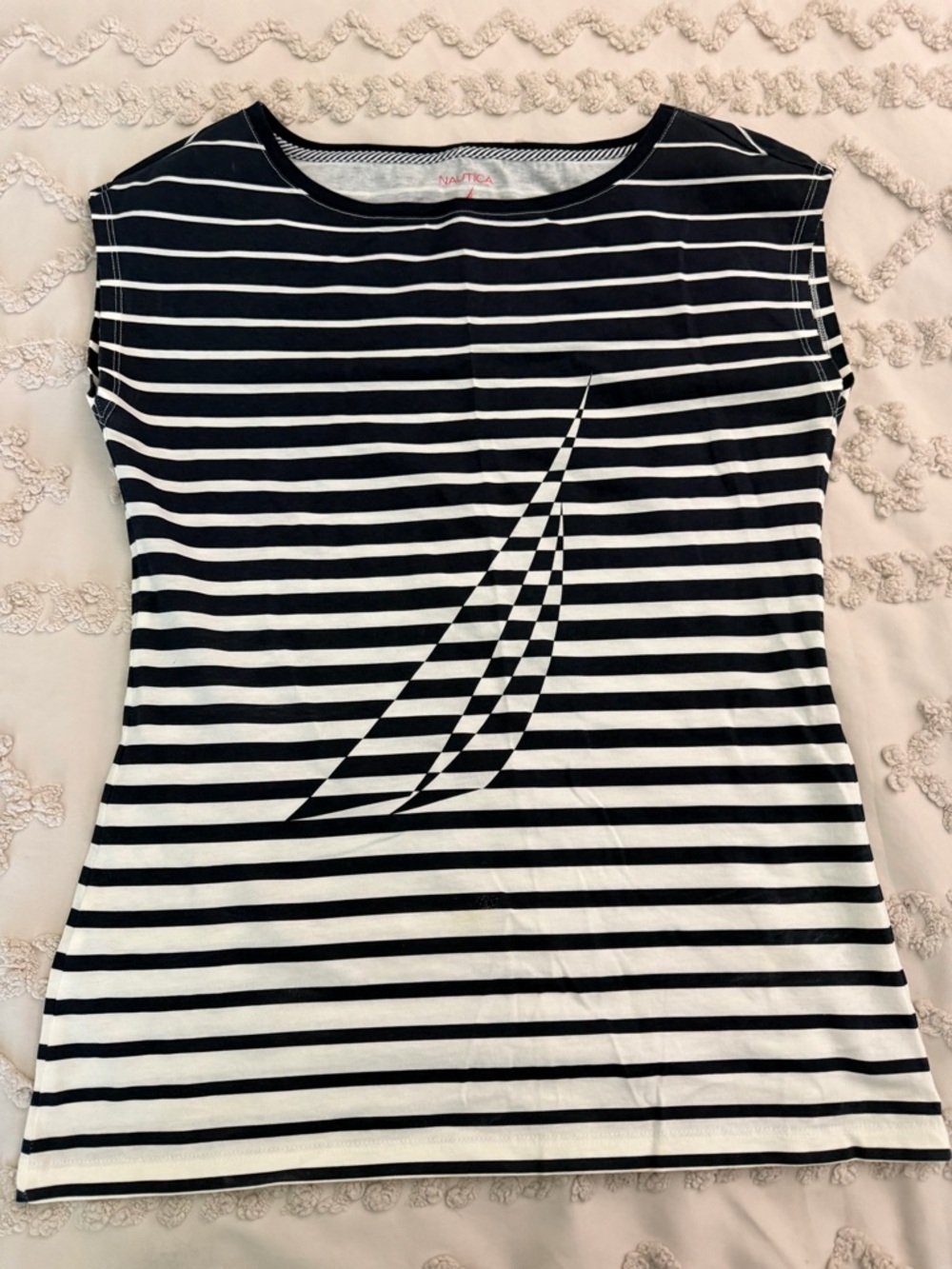 Nautica Black & White Striped Sail Graphic Short Sleeve Tee - Nautical Stripe